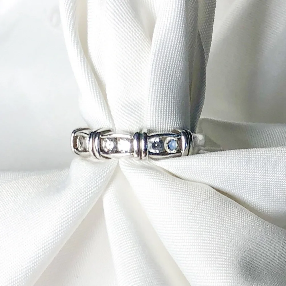 Vintage diamonique six stone sterling silver ring